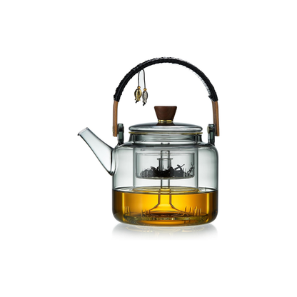 Pisces Heat-Resistant Glass Teapot 1090ml – Direct Fire Safe with Glass Strainer &amp; Bamboo Handle