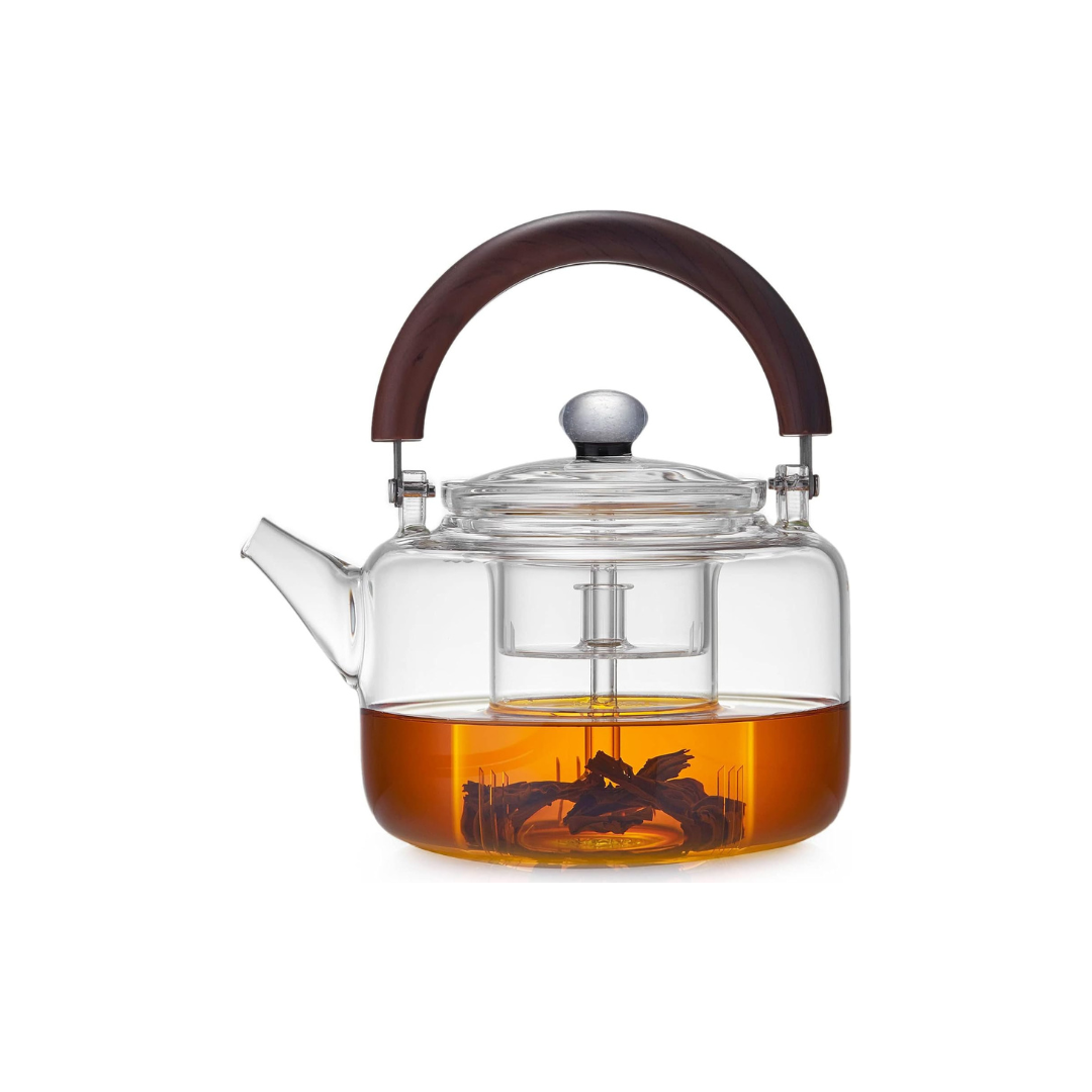 Pokaroty Heat-Resistant Glass Teapot 1300ml – Clear Tea Pot with Built-In Tea Strainer