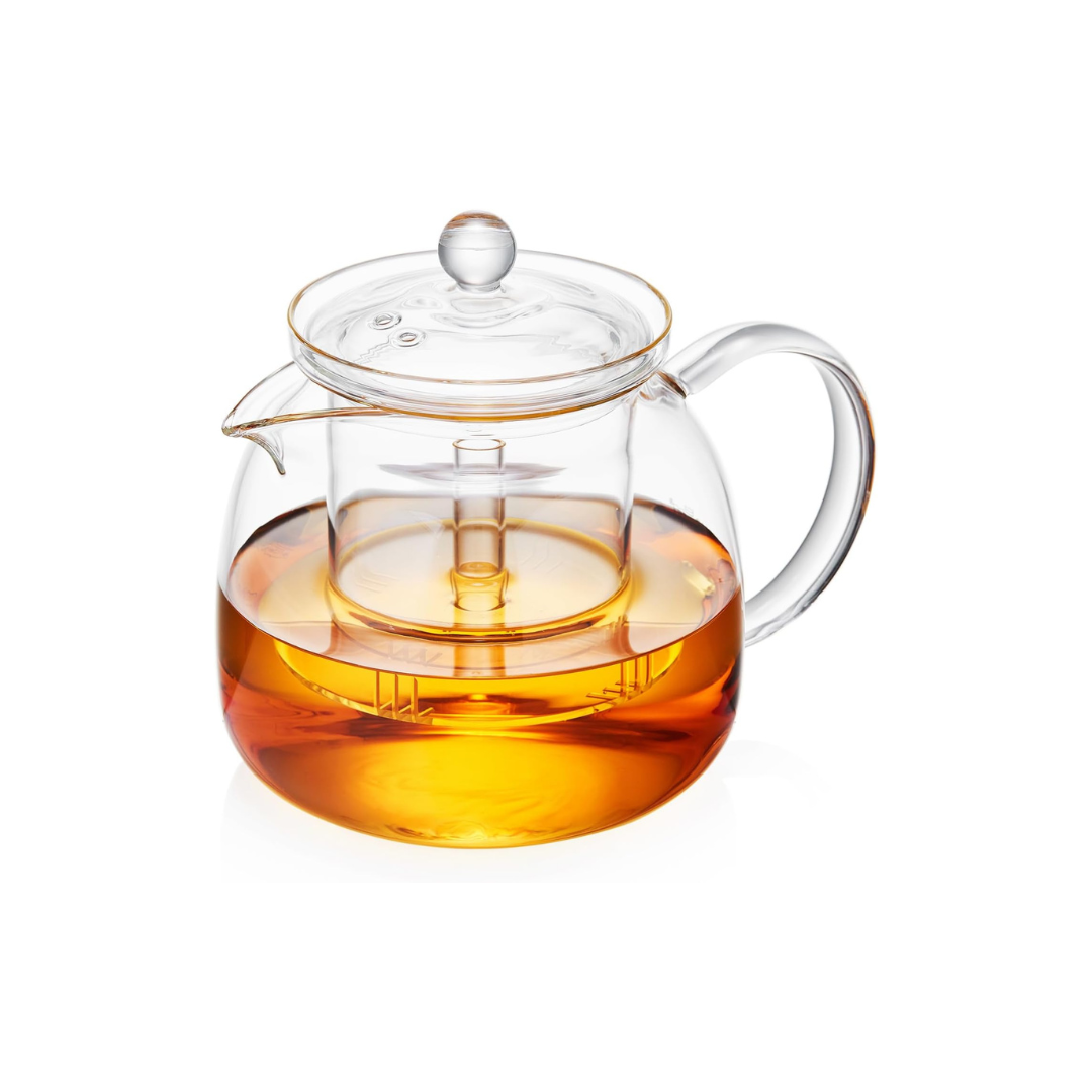 Pocarati Heat-Resistant Glass Teapot 1350ml – Microwave &amp; Direct Flame Safe with Strainer