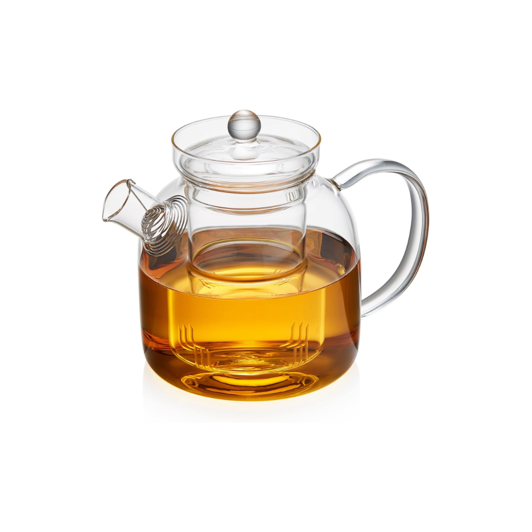Pokaro Heat-Resistant Glass Teapot 1000ml – Large Capacity with Infuser, Gas Stove &amp; Refrigerator Safe