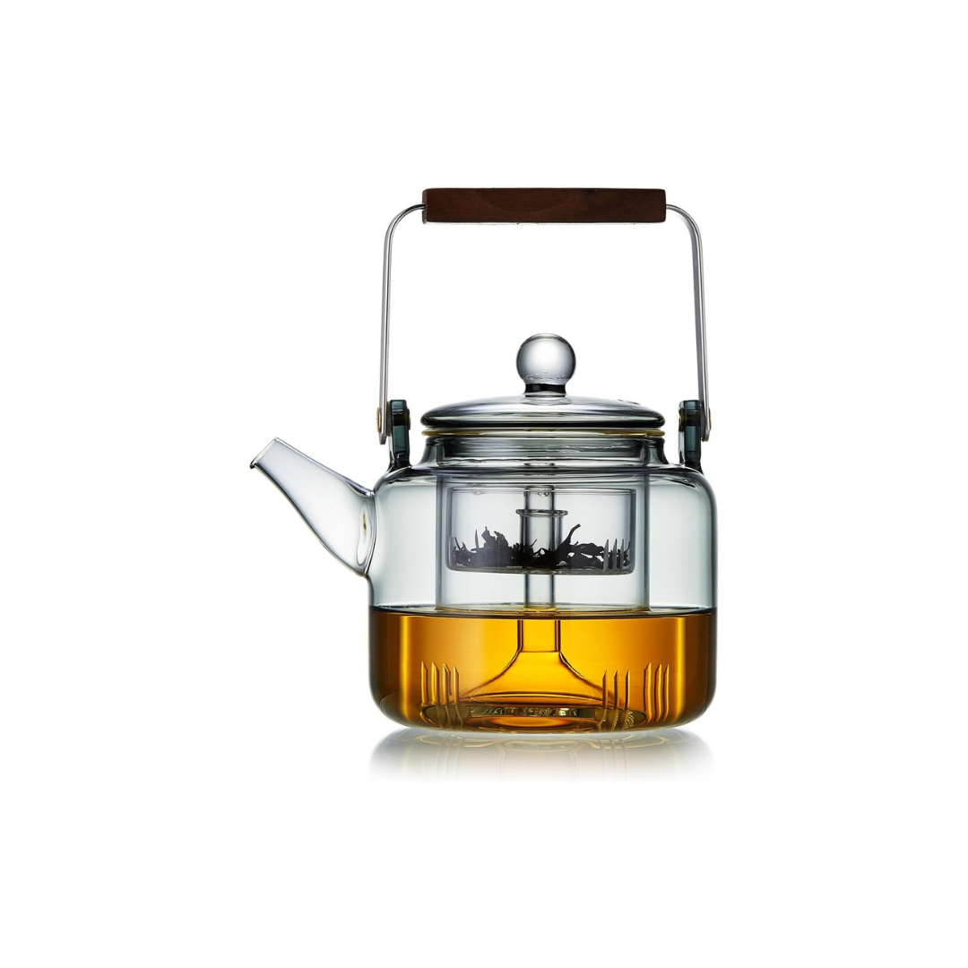 Heat-Resistant Black Glass Teapot 1000ml – Direct Fire Safe with Dual Removable Tea Strainers