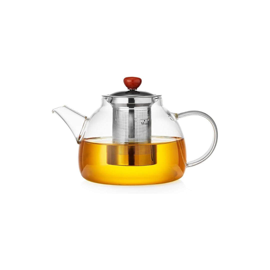 Pocaro Glass Teapot 1300ml – Large Capacity Direct Fire Safe with Stainless Steel Infuser