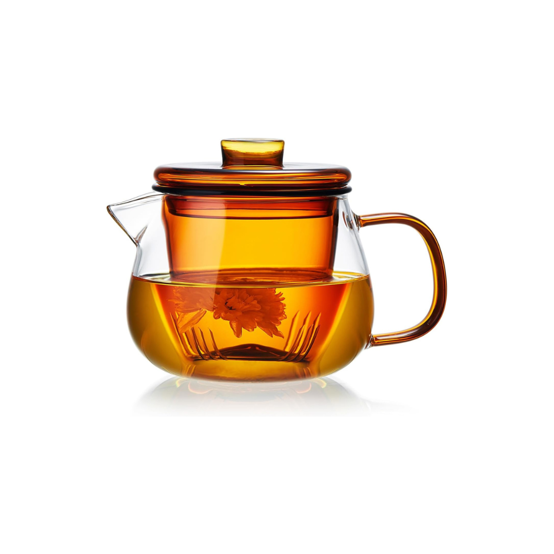Pokaloti Amber Borosilicate Glass Teapot 600ml – Direct Fire &amp; Microwave Safe