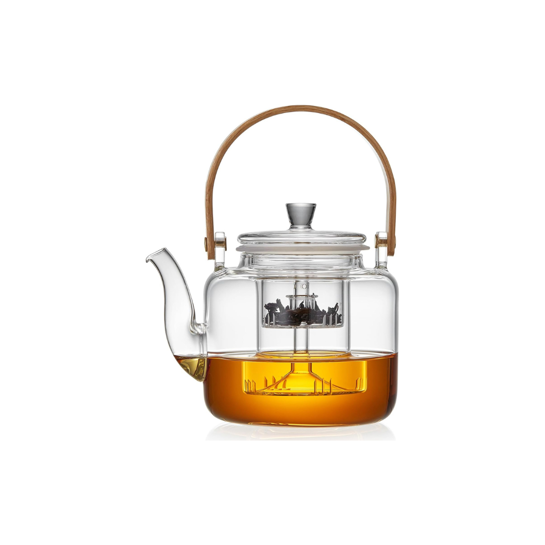 Ransawa Heat-Resistant Glass Teapot 1000ml – Clear Kettle, Direct Fire Safe, with Glass Tea Strainer