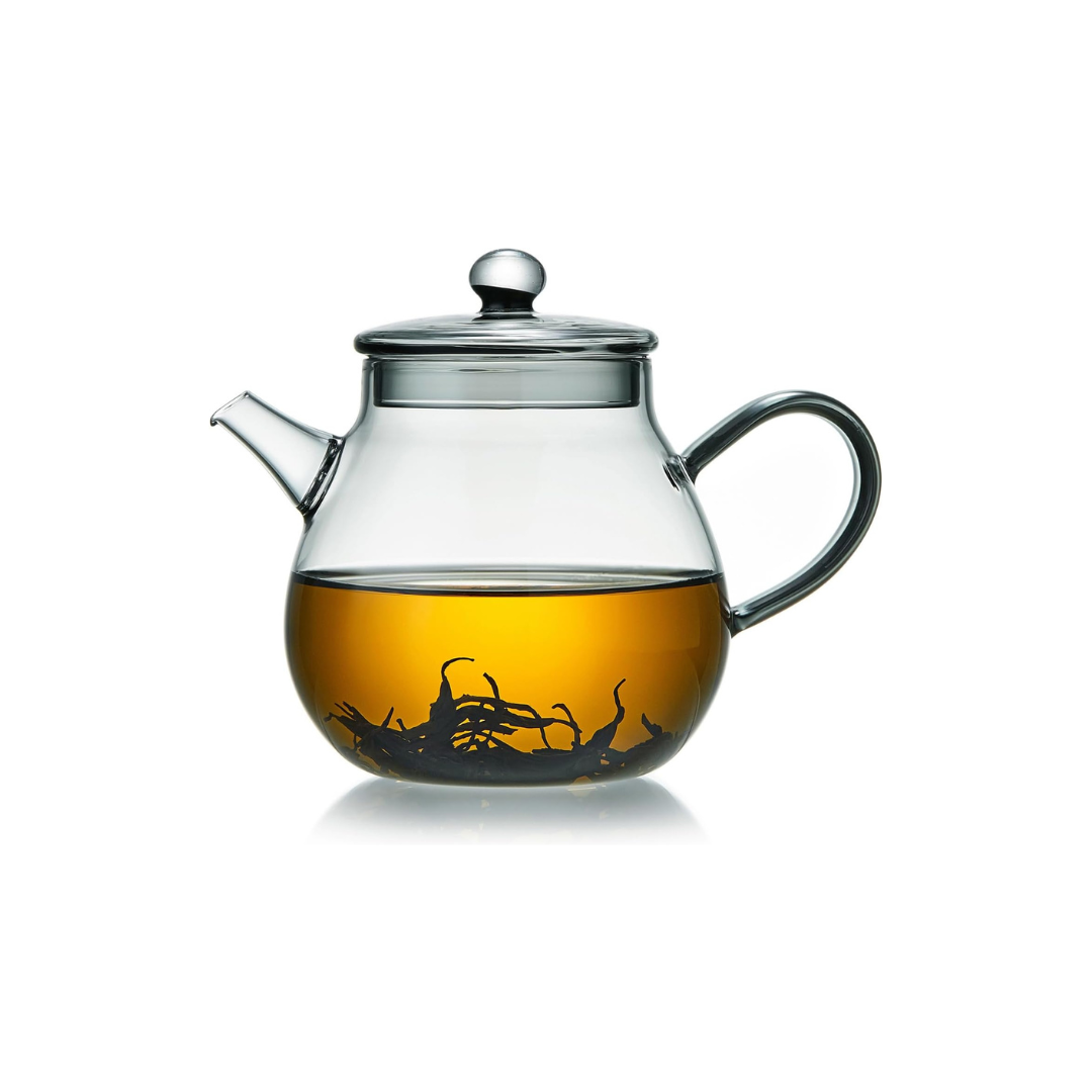 Pokaroty Heat-Resistant Glass Teapot 370ml – Ink Design, Integrated Spout Filter, Japanese Style Compact Teapot