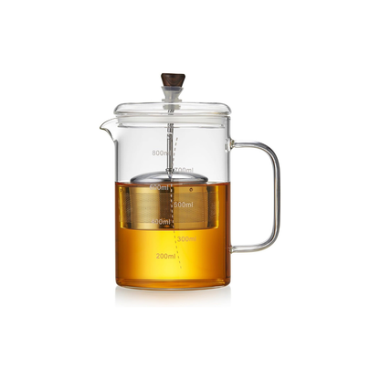 Pocarati Heat-Resistant Glass Tea Press 800ml – Stainless Steel Filter, Measuring Scale, Direct Flame Safe