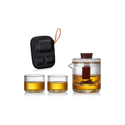 Pocaroty Portable Heat-Resistant Glass Tea Set 200ml – Travel Teapot with Cups, Strainer &amp; Storage Case