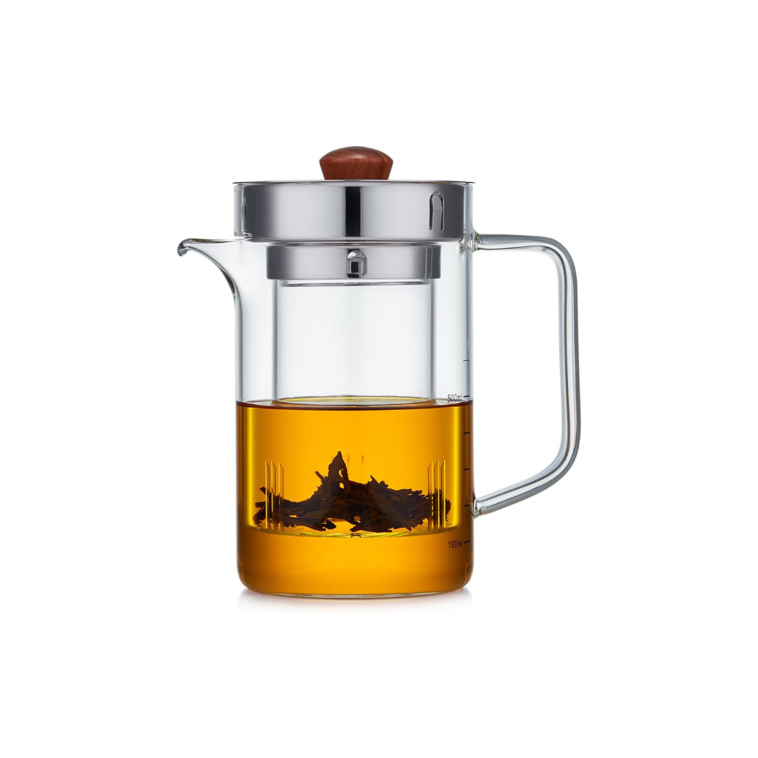 Pocarati Glass Teapot 970ml – Cylindrical Large Capacity, Break-Resistant, with Lid &amp; Strainer