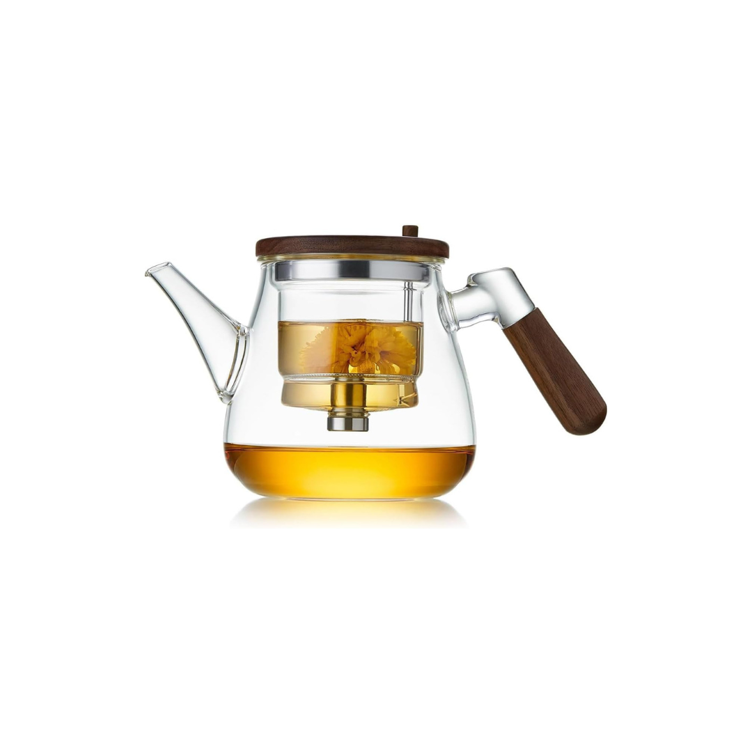 Heat-Resistant Glass Teapot 870ml – Transparent Design with Extruded Tea Strainer, Easy Brew