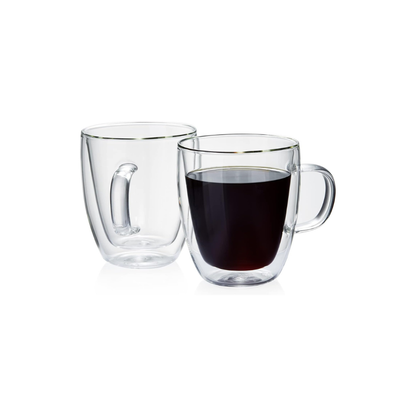 Double-Wall Glass Coffee Cups – 400ml Set of 2 Heat-Resistant Borosilicate Mugs