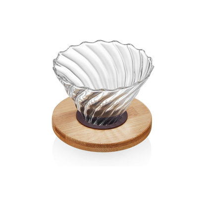 Heat-Resistant Glass Coffee Dripper – High-Clarity Tornado Pour Over Brewer with Bamboo Base