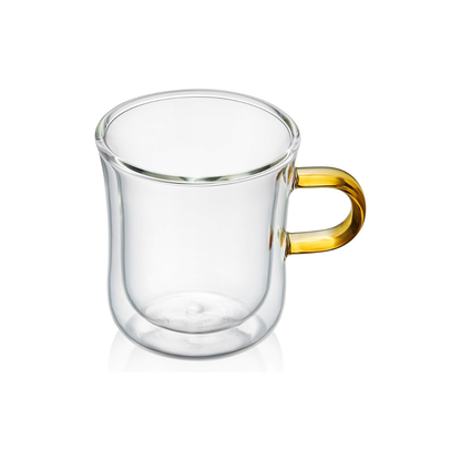 Pocarati Double Wall Glass Mug – 270ml Heat-Resistant Coffee &amp; Tea Cup with Amber Handle