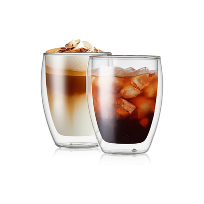 Pocarati Double Wall Glass Cups – 400ml Set of 2 Insulated Heat-Resistant Tumblers