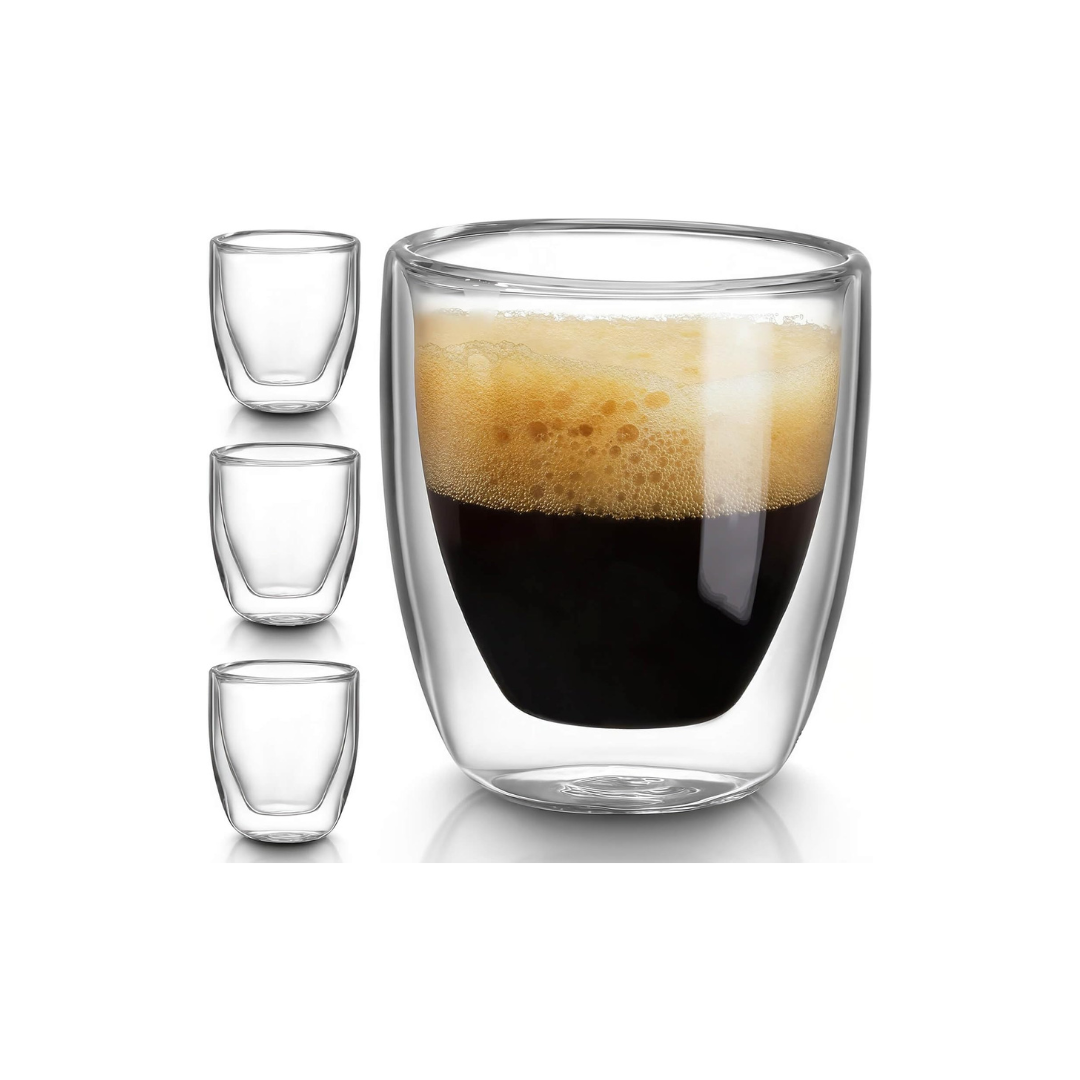 Pocaroty Double Wall Glass Cups – 300ml Set of 4 Heat-Resistant Insulated Tumblers