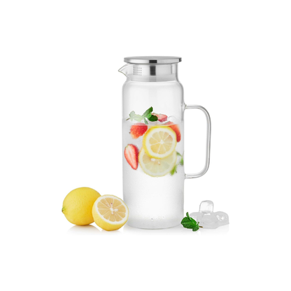 Pocarati Slim Glass Tea Pitcher – 1580ml Heat-Resistant Water Carafe with Lid