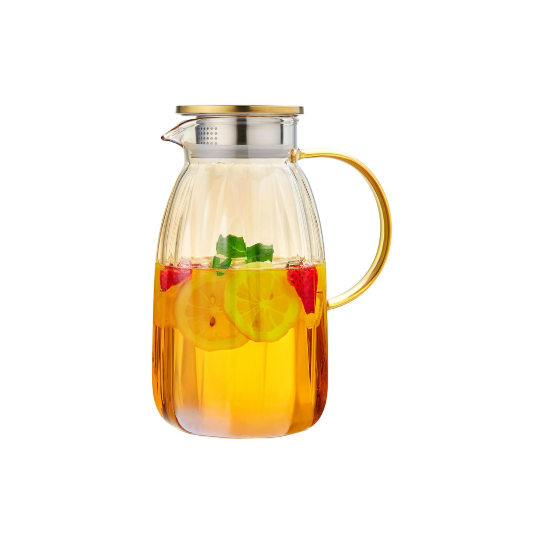 Pocarati Heat-Resistant Glass Tea Pitcher – 2000ml Large Capacity Water Carafe with Lid