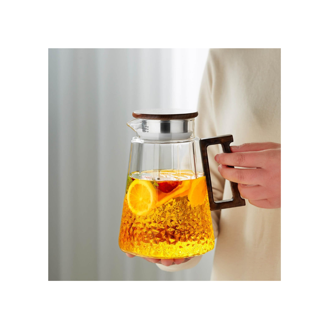 Pocarati Heat-Resistant Glass Pitcher – 1600ml Hammered Design Water Carafe with Lid