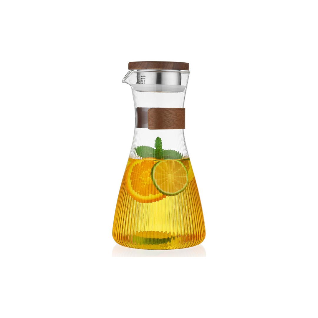 Pocaroty Heat-Resistant Glass Pitcher – 1500ml Vertical Stripe Water Carafe with Lid