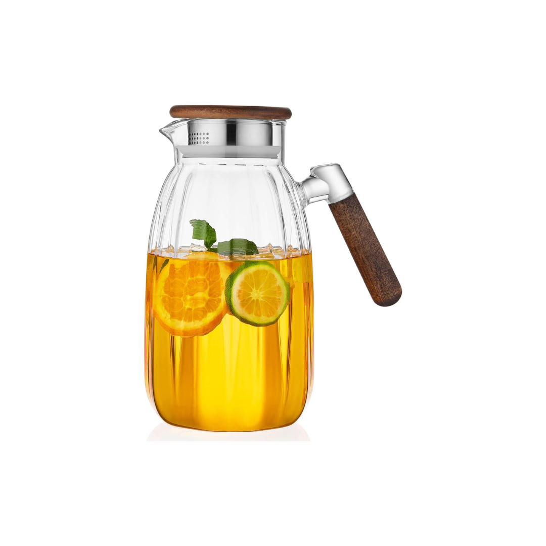 Pocarati Heat-Resistant Glass Pitcher – 1800ml Vertical Stripe Water Carafe with Handle &amp; Lid