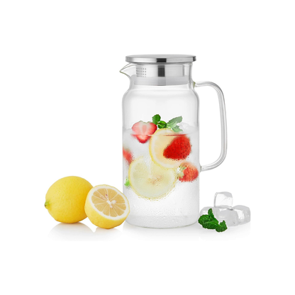 Pocaroty Heat-Resistant Glass Pitcher – 1250ml Large Capacity Water Carafe with Lid
