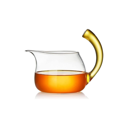 Pokaloti Heat-Resistant Glass Fairness Pitcher – 400ml Tea Serving Cup with Yellow Handle