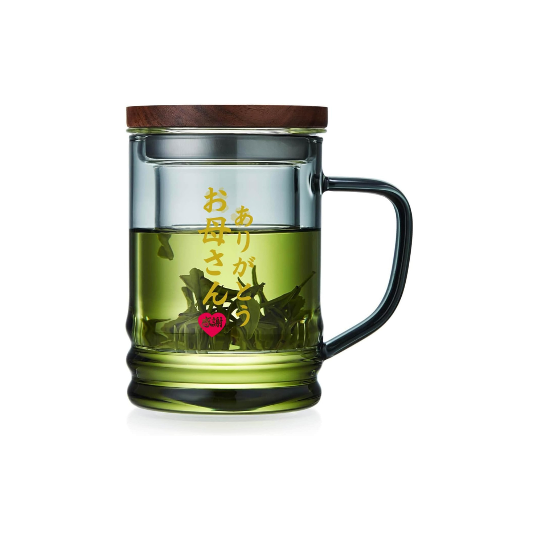 Pocaroty Heat-Resistant Glass Tea Mug – 430ml with Infuser &amp; Wooden Lid