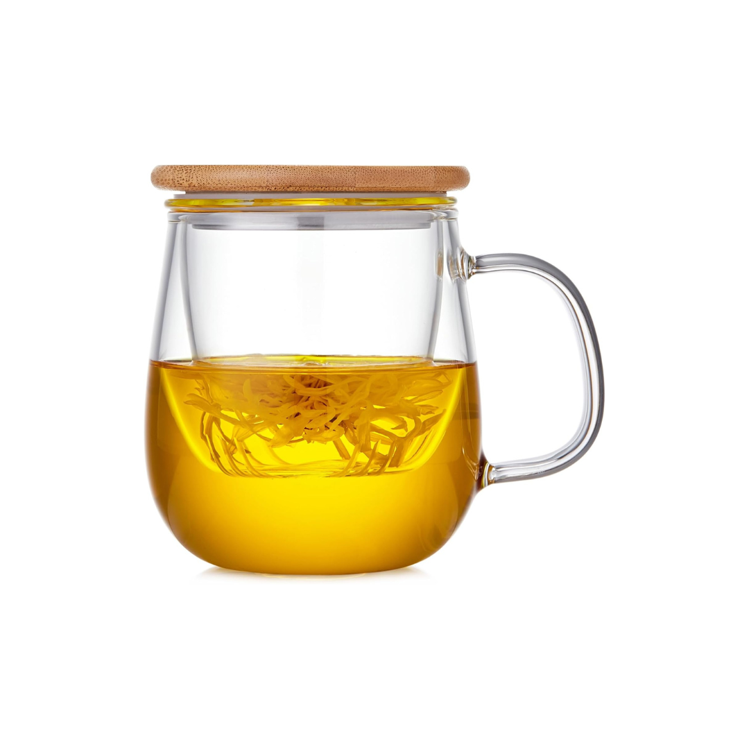 Pocarati Glass Tea Cup – 500ml Heat-Resistant Mug with Removable Infuser &amp; Bamboo Lid