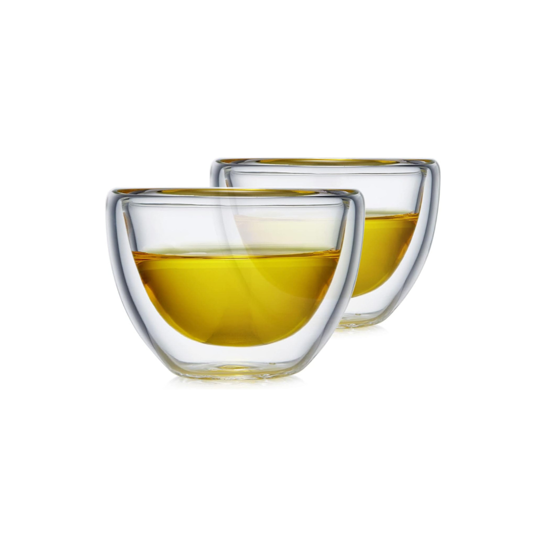 Pocaroty Double Wall Glass Tumblers – 100ml Set of 2 Heat-Resistant Mini Cups