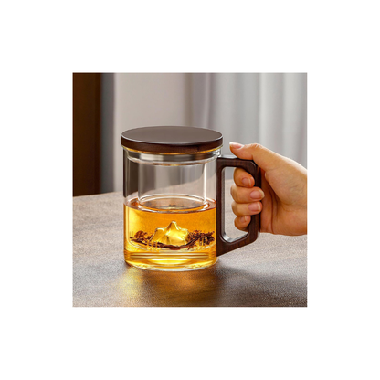 Pocarati Large Heat-Resistant Glass Tea Cup – 950ml with Strainer &amp; Handle