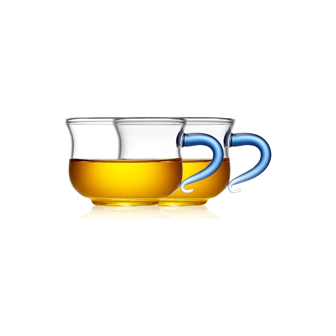 Pocaroty Heat-Resistant Glass Cups – 130ml Set of 2 with Blue Handles