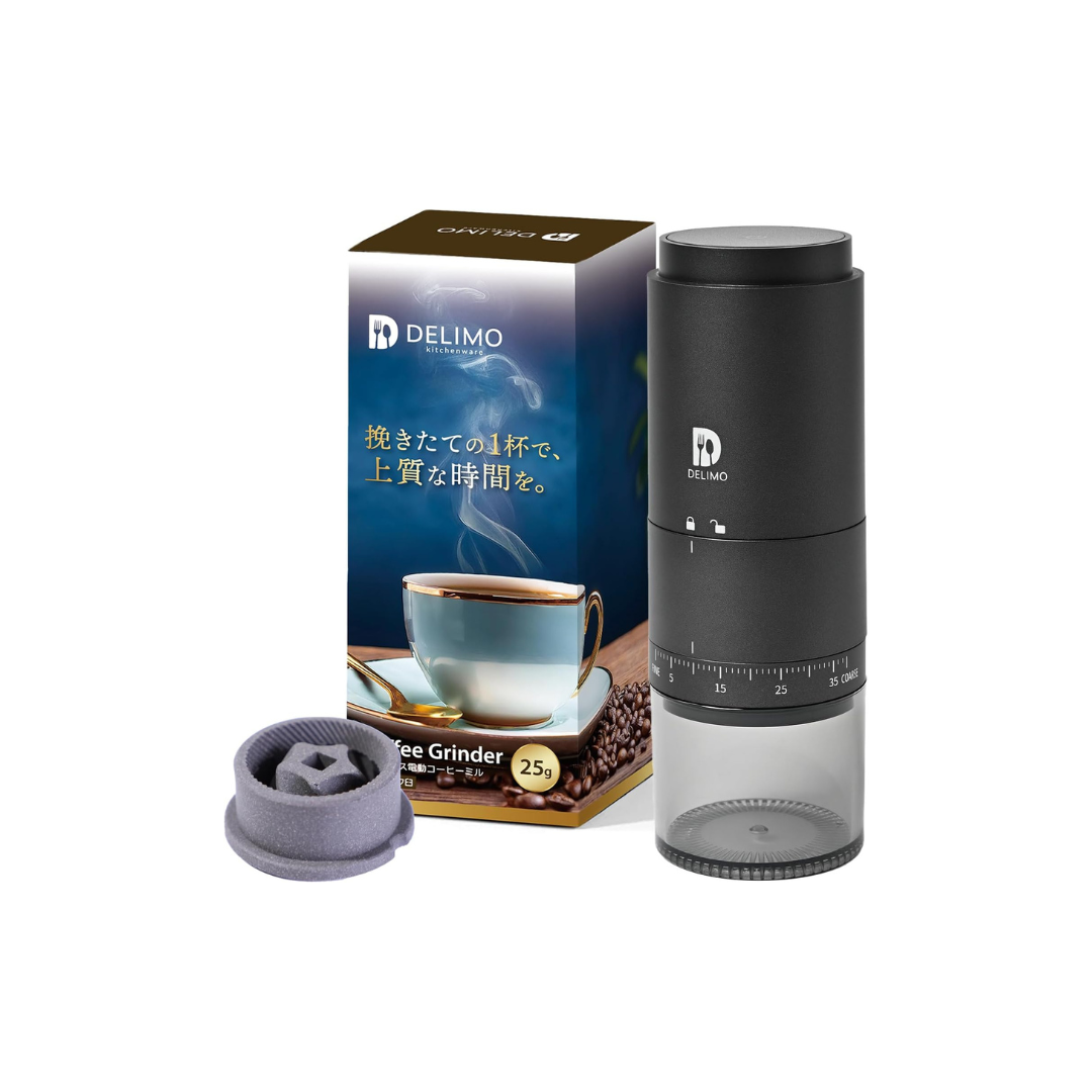 Delimo Cordless Electric Coffee Grinder – Ceramic Conical Burr, 39 Grind Settings, USB Rechargeable, Washable Coffee Mill