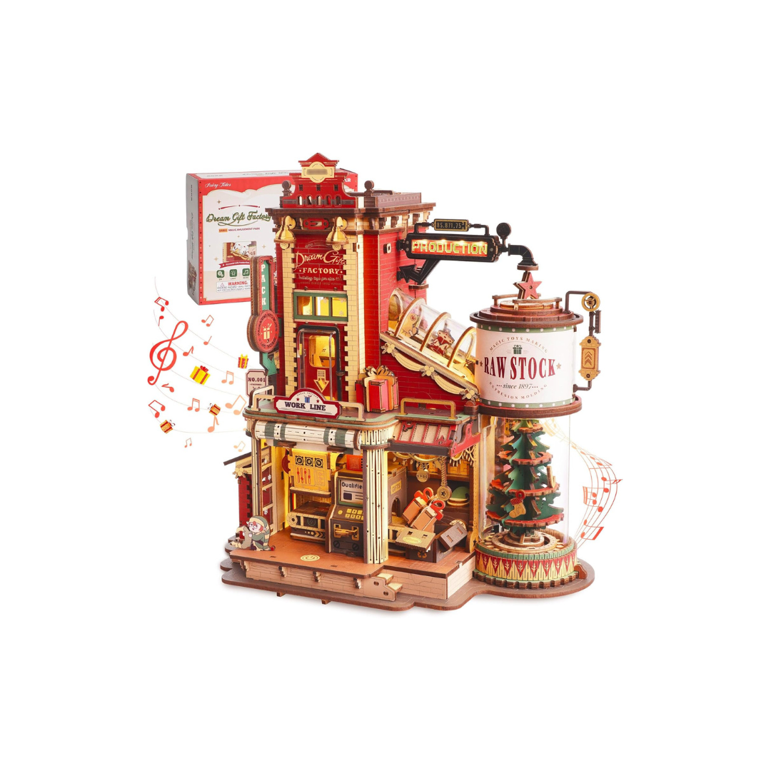 ROBOTIME 3D Wooden Music Box Puzzle with LED – Mechanical DIY Craft Assembly Kit, Movable Model, Educational Brain Training Toy for Teens &amp; Adults