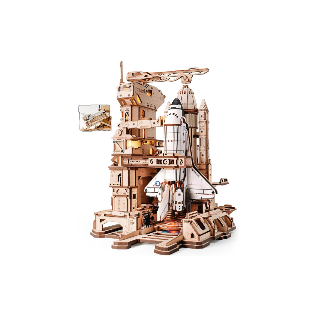 ROBOTIME Space Shuttle 3D Wooden Puzzle with LED – 1:420 Scale DIY Mechanical Model Kit for Space Enthusiasts
