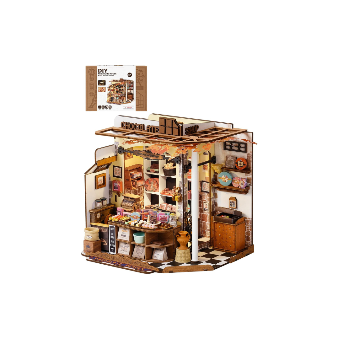 ROBOTIME DIY Miniature House Dollhouse Kit with LED Light – Handmade Mini Model, Figures &amp; Accessories Craft Set for Kids and Adults