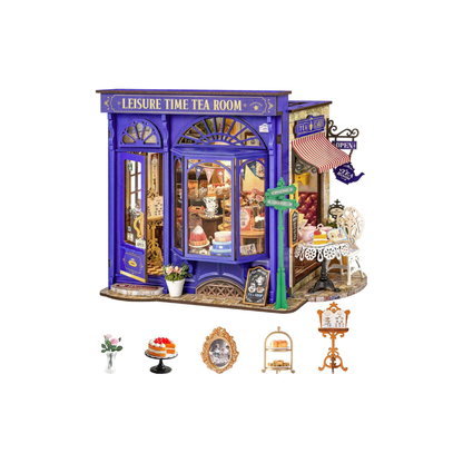 ROBOTIME DG171 DIY Miniature Dollhouse Kit with LED Light – Handmade Mini House Model, Figurines &amp; Accessories for Kids and Adults