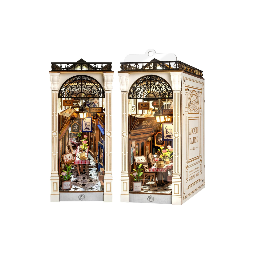 ROBOTIME DIY Book Nook Kit – 3D Wooden Puzzle Miniature Dollhouse with LED Light, Bookshelf Decoration for Beginners