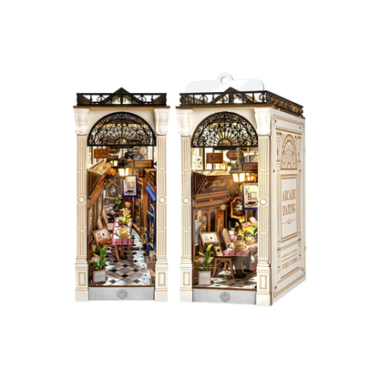 ROBOTIME DIY Book Nook Kit – 3D Wooden Puzzle Miniature Dollhouse with LED Light, Bookshelf Decoration for Beginners
