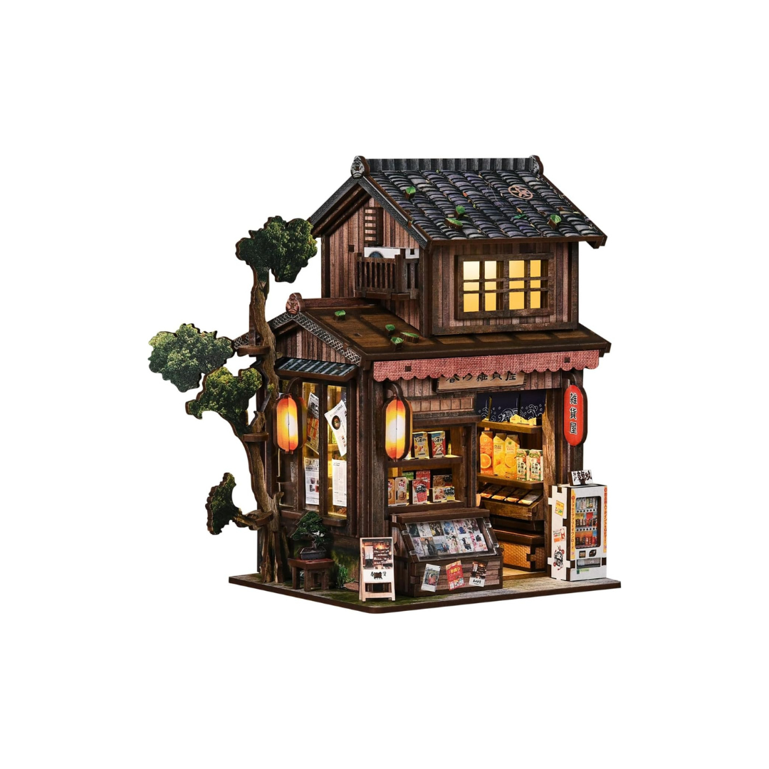 DIY Miniature House Book Nook Kit – Showa Goods Store 3D Wooden Dollhouse, Handmade Bookshelf Decoration