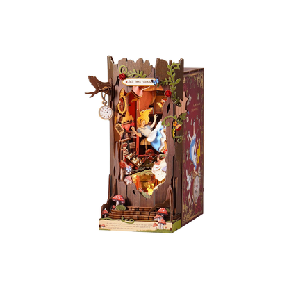 ROBOTIME 3D Book Nook Kit – Wooden Miniature Dollhouse Puzzle with LED Light, DIY Bookshelf Decoration for Beginners