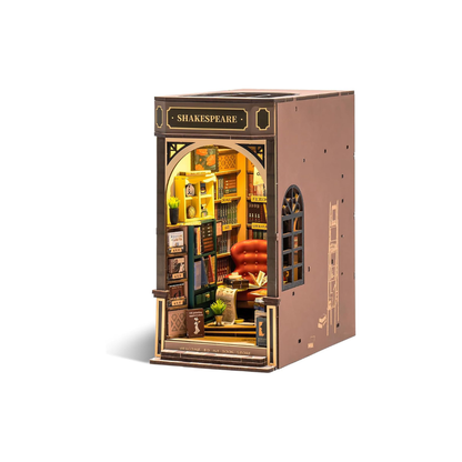 ROBOTIME DIY Book Nook Kit – 3D Wooden Miniature Dollhouse with LED Light, Handmade Bookshelf Decoration for Beginners