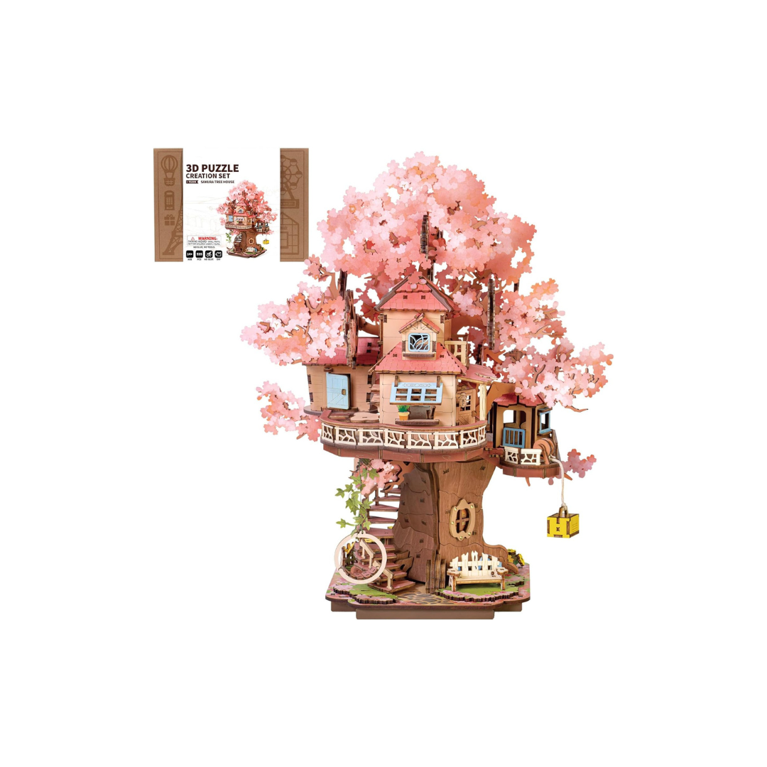 ROBOTIME Cherry Blossom 3D Wooden Puzzle – DIY Mechanical Model Kit, Japanese-Style Home Décor &amp; Educational Craft