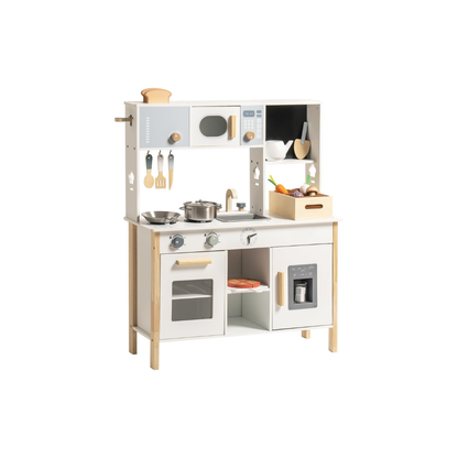 ROBOTIME Wooden Kitchen Pretend Play Set – 21-Piece Scandinavian Play Kitchen with Cookware &amp; Magnetic Accessories
