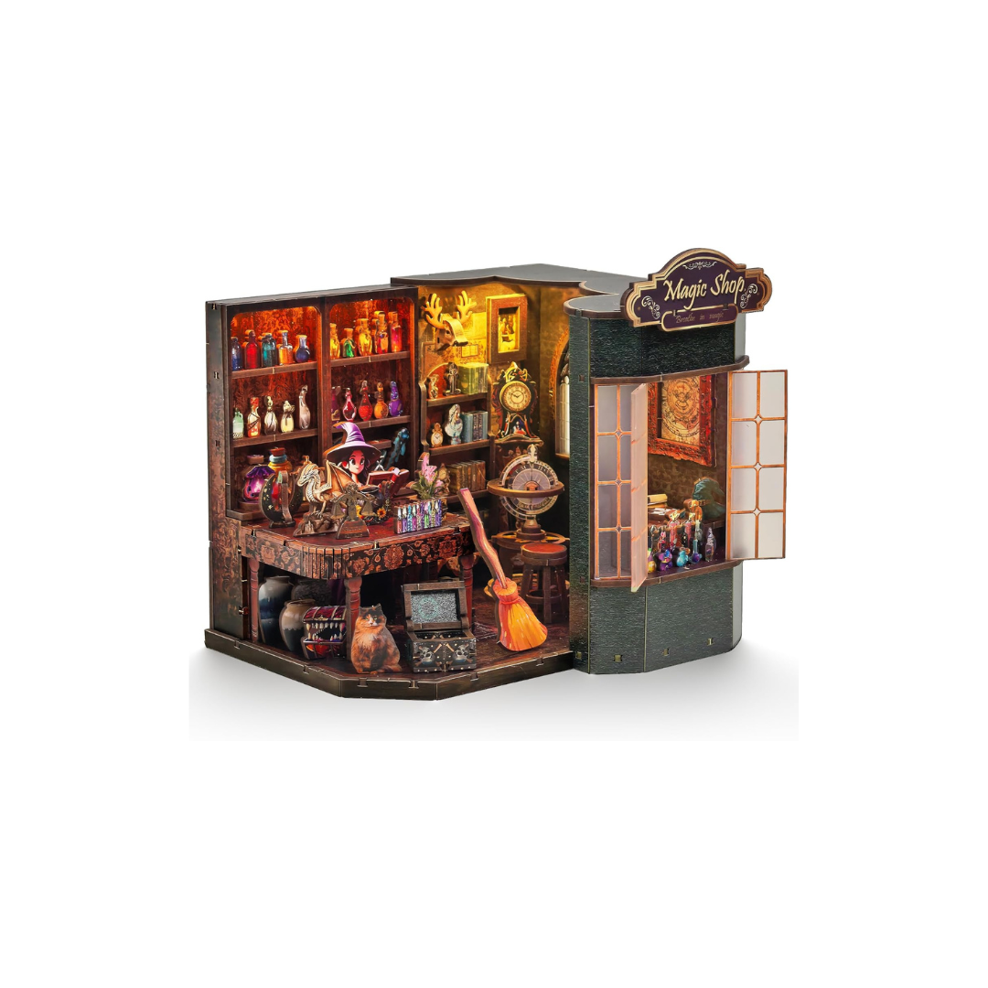 DIY Book Nook Kit Miniature House – 3D Wooden Puzzle Bookshelf Insert with LED Light for Adults &amp; Teens