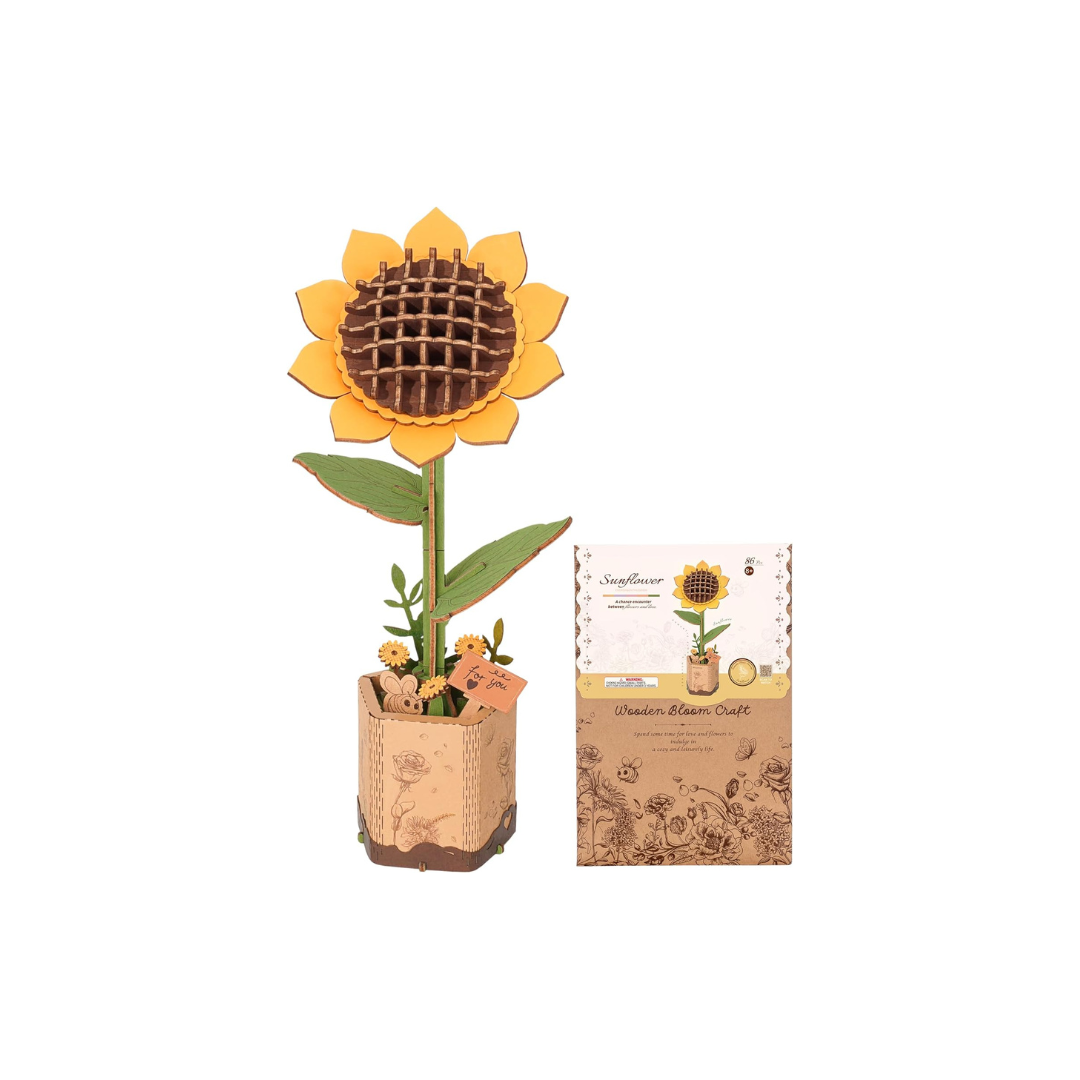 ROBOTIME Sunflower 3D Wooden Puzzle – DIY Botanical Flower Model Kit, Creative Craft &amp; Home Decoration Gift for Adults