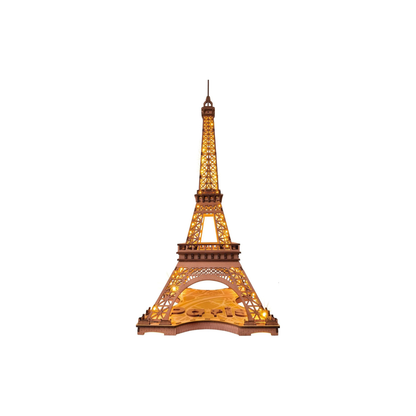 ROBOTIME TGL01 Eiffel Tower 3D Wooden Puzzle with LED Light – DIY Landmark Model Kit Gift for Kids &amp; Adults