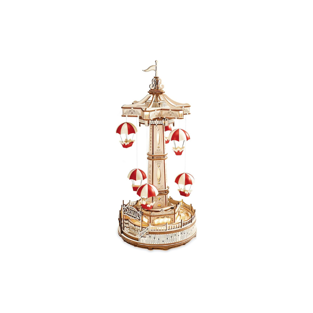 ROBOTIME Amusement Park Parachute Tower 3D Wooden Puzzle – 184 Piece DIY Mechanical Model Kit
