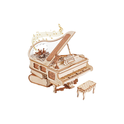 ROKR Piano 3D Wooden Puzzle Music Box – DIY Mechanical Model Kit with Automatic Playback, No Battery Required