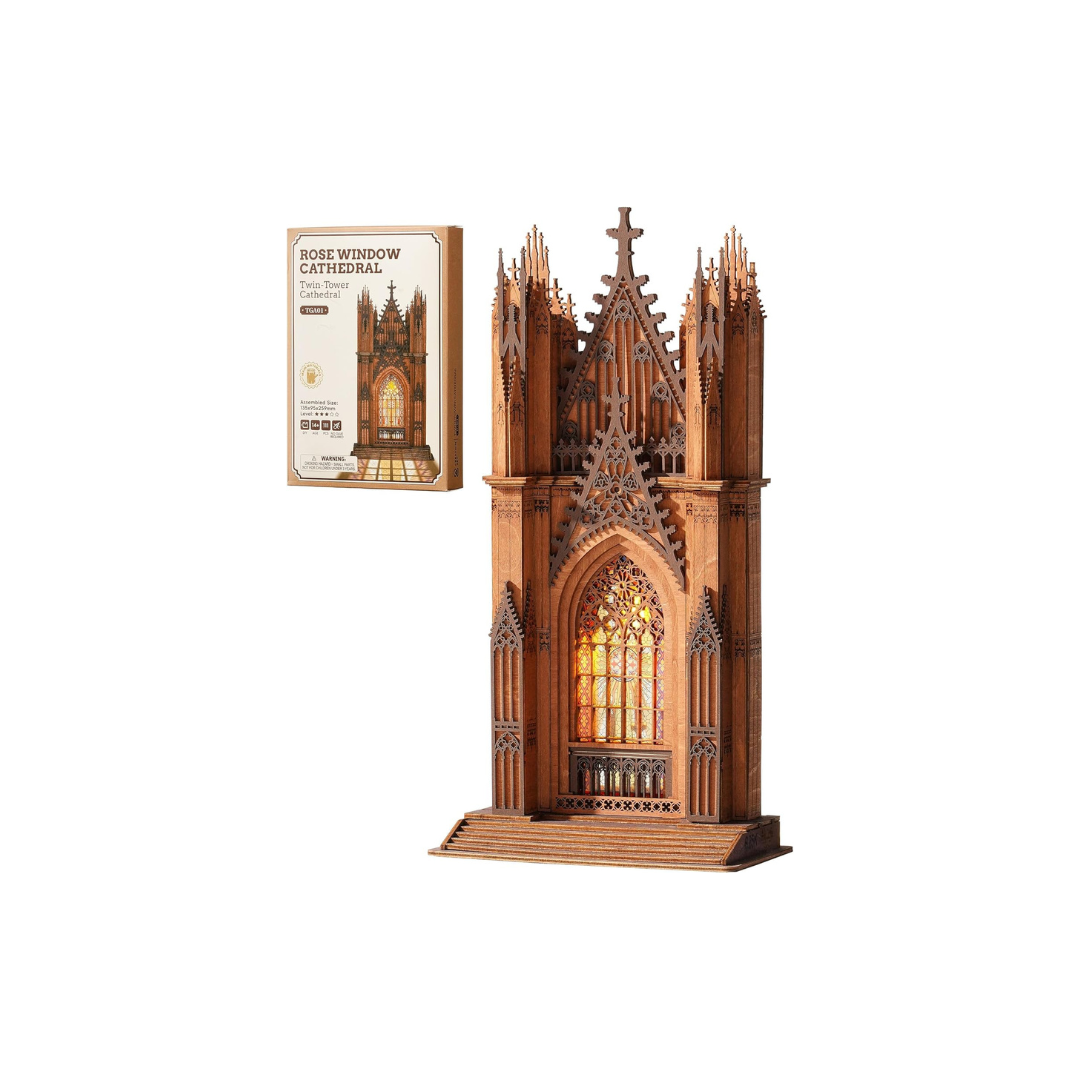 ROBOTIME TGA01 Gothic Architecture 3D Wooden Puzzle – DIY Building Model Kit, Handmade Craft &amp; Interior Decoration