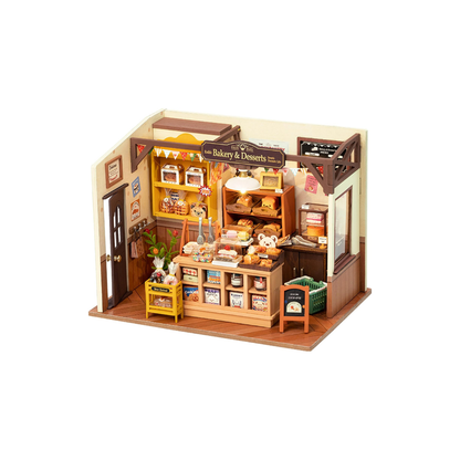 Rolife Becca’s Baking House Miniature Kit | DIY Wooden Bakery Dollhouse with LED Craft Puzzle
