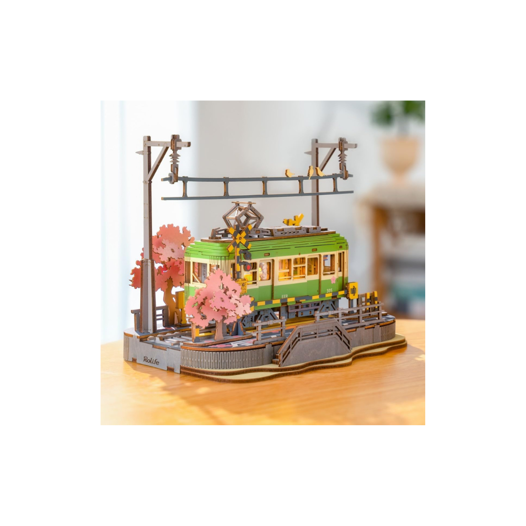Rolife Cherry Blossom Journey 3D Wooden Puzzle | DIY LED Train Model with Japanese Style Decor